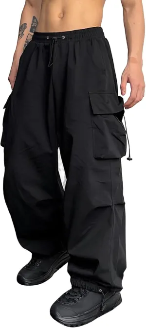 ZAFUL Flat Pocket Parachute Pants for Men Casual Baggy Cargo Pants Unisex Street Y2K Pants Drawstring Trouser