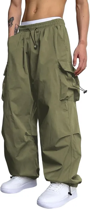 ZAFUL Flat Pocket Parachute Pants for Men Casual Baggy Cargo Pants Unisex Street Y2K Pants Drawstring Trouser