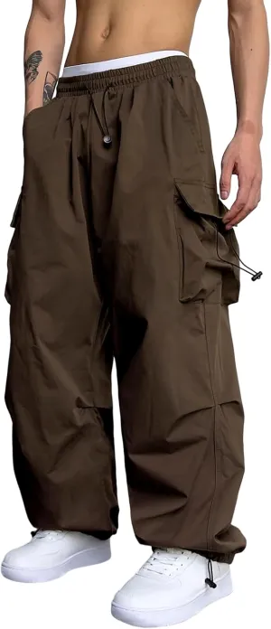ZAFUL Flat Pocket Parachute Pants for Men Casual Baggy Cargo Pants Unisex Street Y2K Pants Drawstring Trouser
