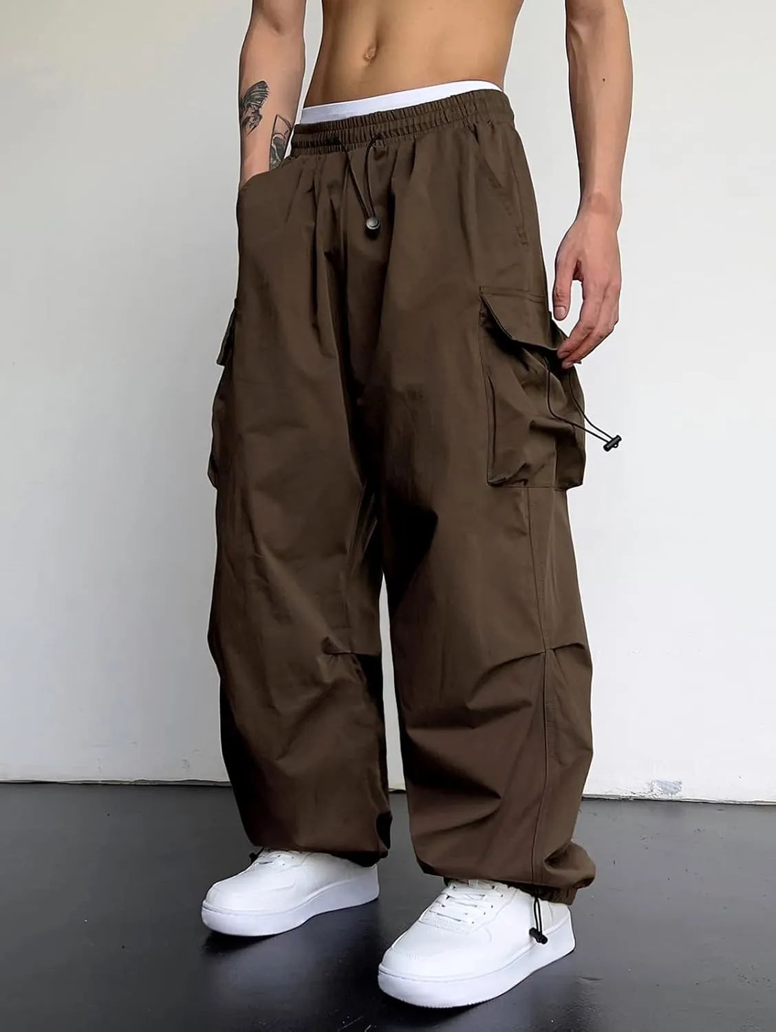 ZAFUL Flat Pocket Parachute Pants for Men Casual Baggy Cargo Pants Unisex Street Y2K Pants Drawstring Trouser