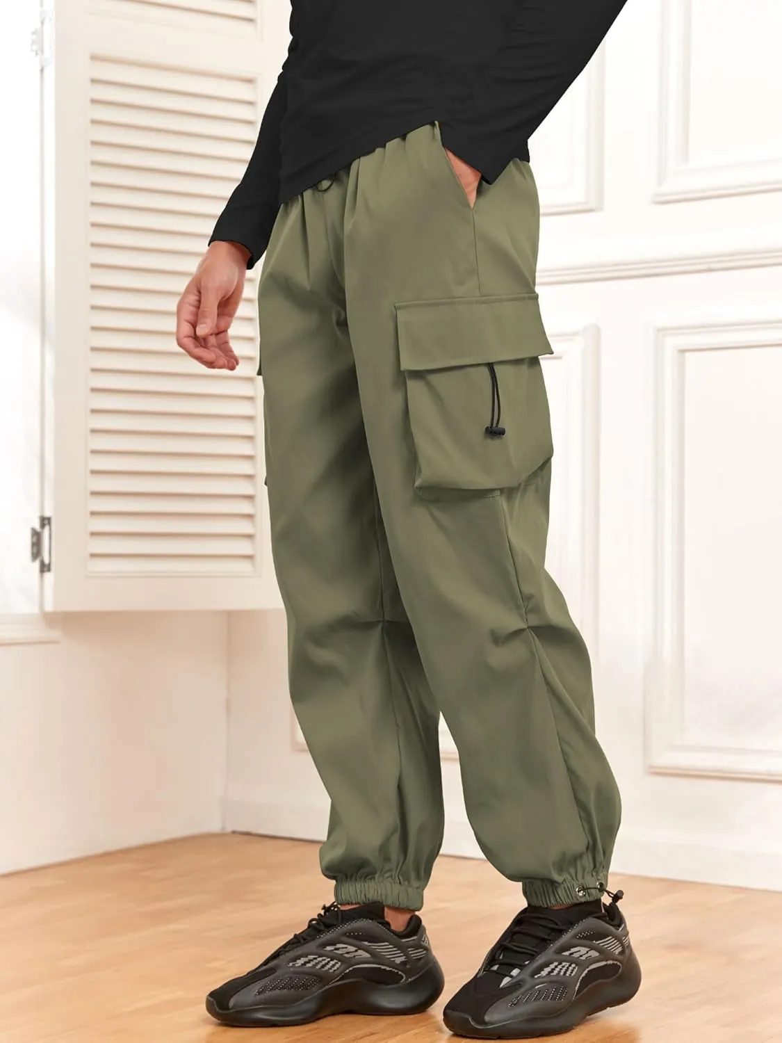 ZAFUL Flat Pocket Parachute Pants for Men Casual Baggy Cargo Pants Unisex Street Y2K Pants Drawstring Trouser