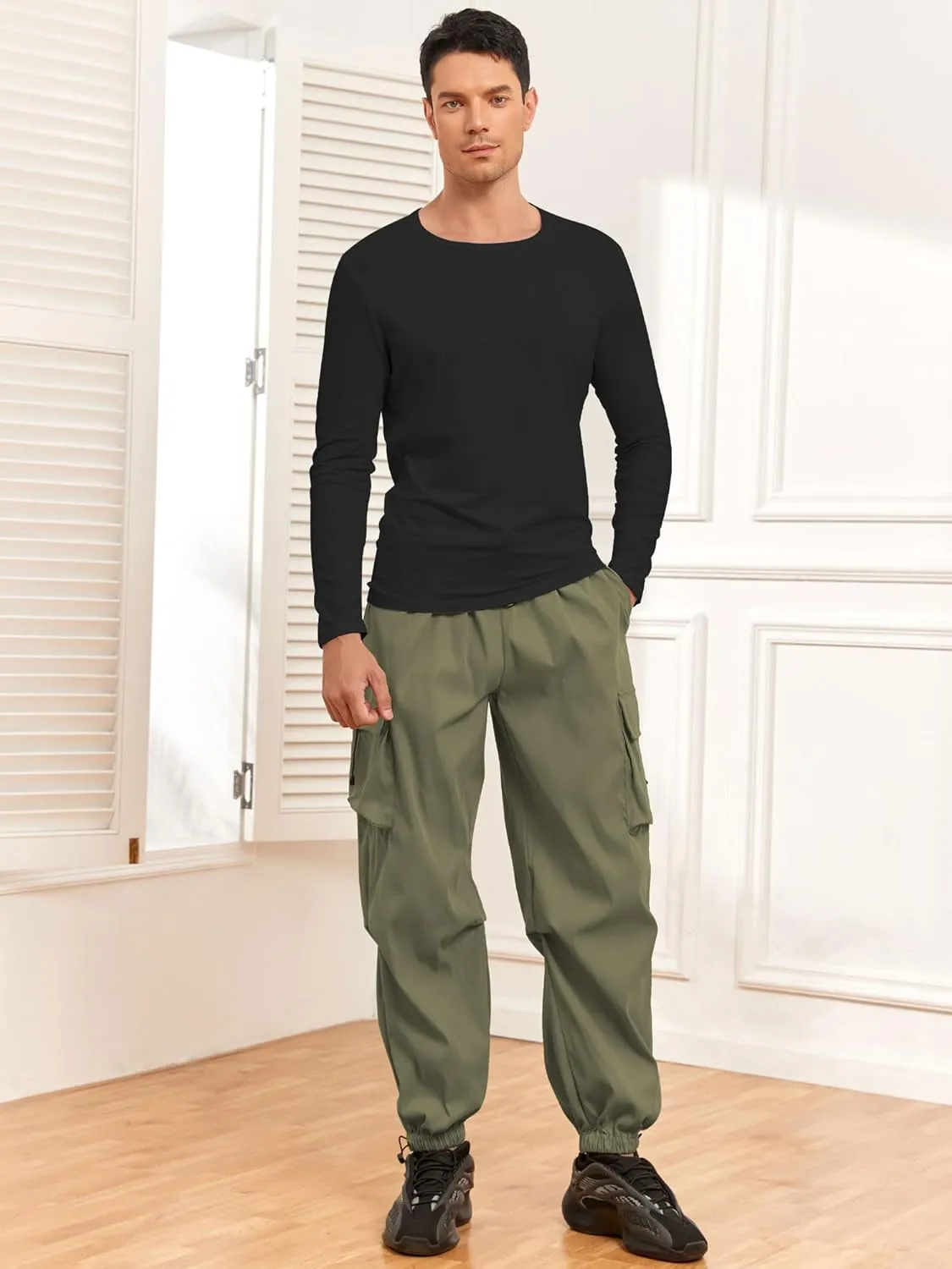 ZAFUL Flat Pocket Parachute Pants for Men Casual Baggy Cargo Pants Unisex Street Y2K Pants Drawstring Trouser
