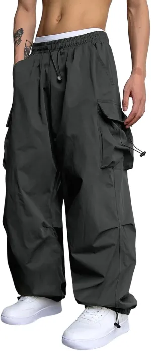 ZAFUL Flat Pocket Parachute Pants for Men Casual Baggy Cargo Pants Unisex Street Y2K Pants Drawstring Trouser