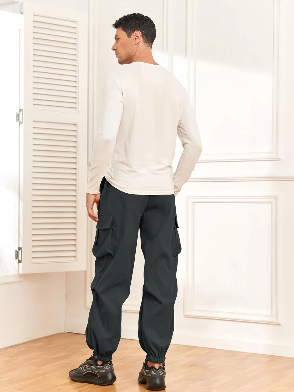 ZAFUL Flat Pocket Parachute Pants for Men Casual Baggy Cargo Pants Unisex Street Y2K Pants Drawstring Trouser
