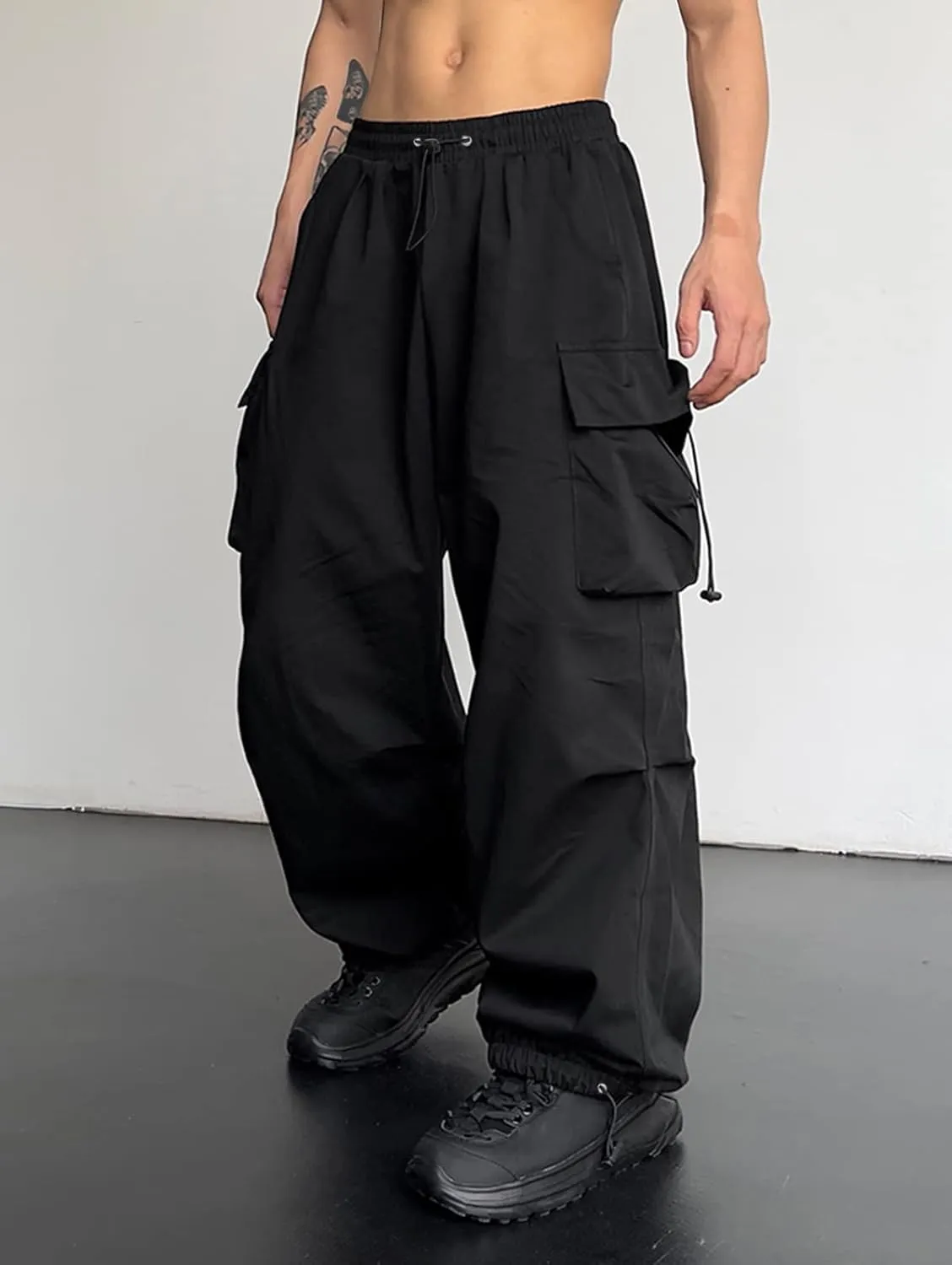 ZAFUL Flat Pocket Parachute Pants for Men Casual Baggy Cargo Pants Unisex Street Y2K Pants Drawstring Trouser