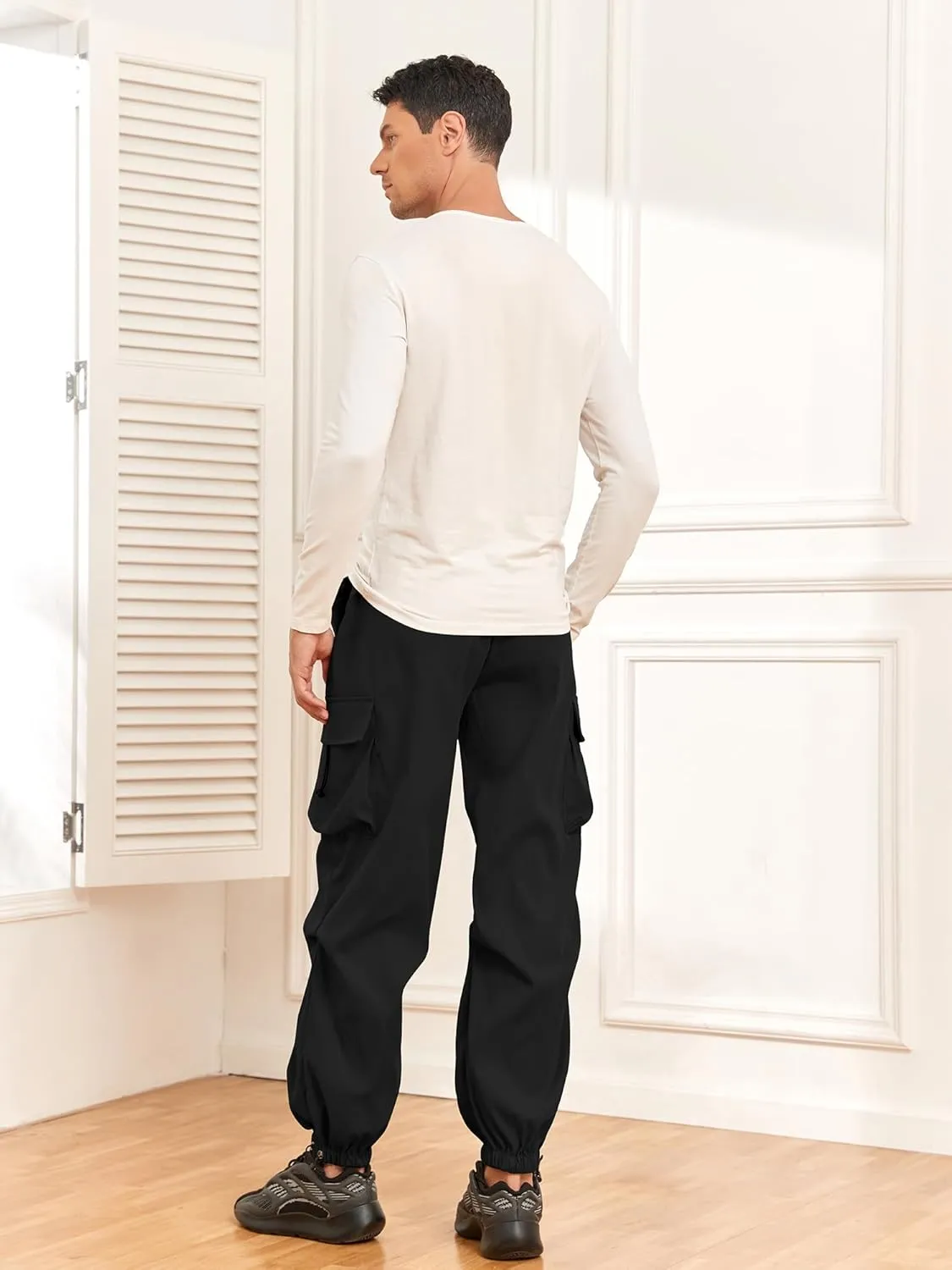 ZAFUL Flat Pocket Parachute Pants for Men Casual Baggy Cargo Pants Unisex Street Y2K Pants Drawstring Trouser