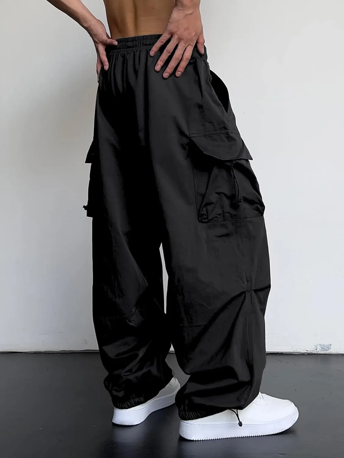 ZAFUL Flat Pocket Parachute Pants for Men Casual Baggy Cargo Pants Unisex Street Y2K Pants Drawstring Trouser